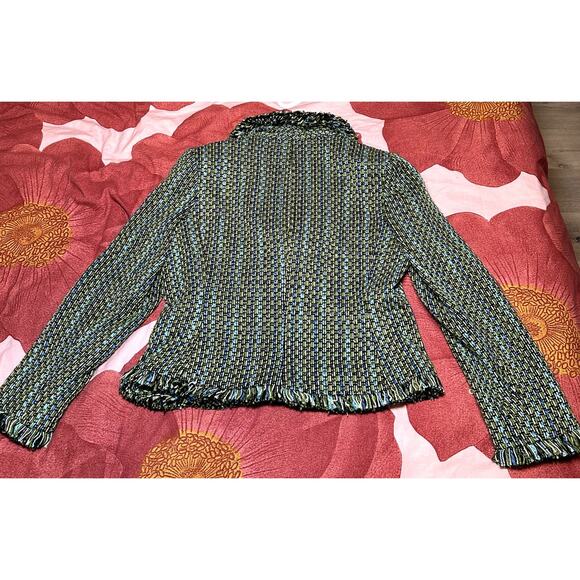Vintage Y2K Tweed Green and Blue Blazer - Size 14 - Picture 6 of 6